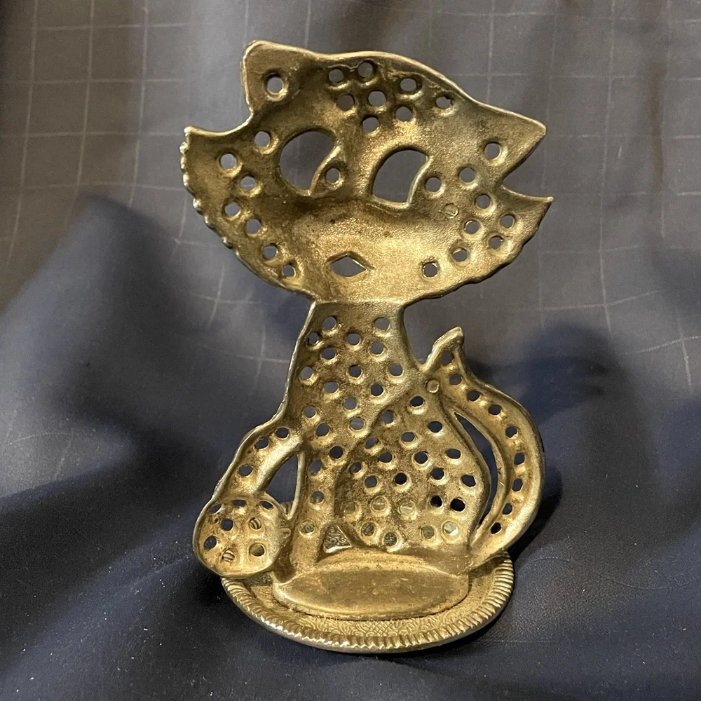 VTG silver-tone metal cat earring holder / dish 1970s cute overload! Torino
